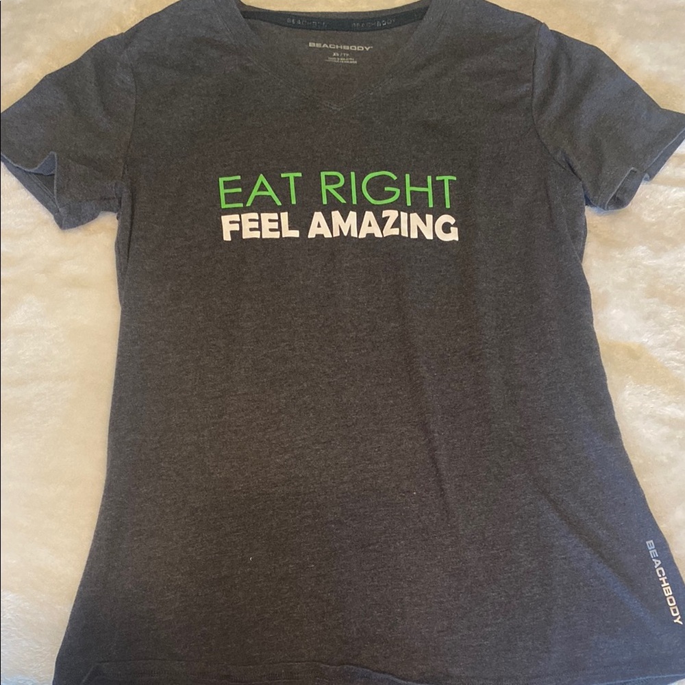 Beachbody Charcoal Tee with Vibrant Slogan